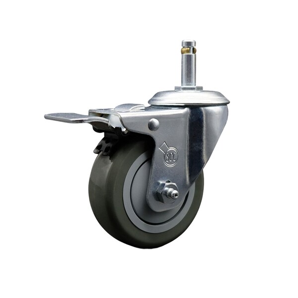 4'' Gray Poly Wheel Swivel 7/16'' Stem Caster with Total Lock Brake